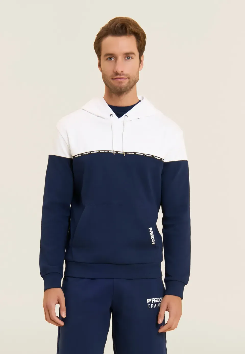 Freddy Colour Block Hoodie Pageant Blue-Bianco Kapuze Baumwolle