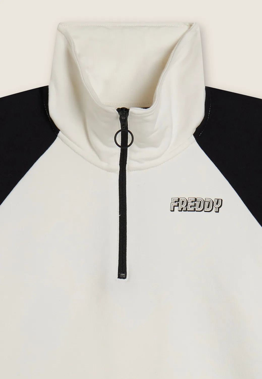 Freddy Cropped Sweatshirt Damen Coconut-Black Halbreißverschluss