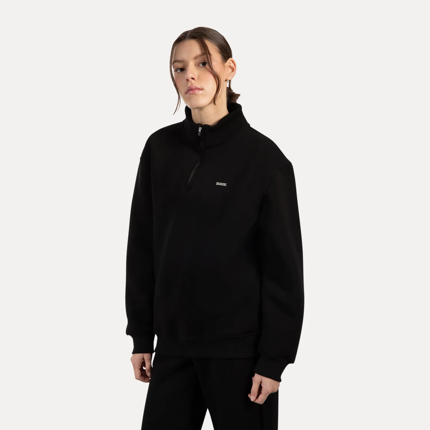 Smilodox Lunara Jago Half-Zip Sweatshirt Schwarz Baumwolle