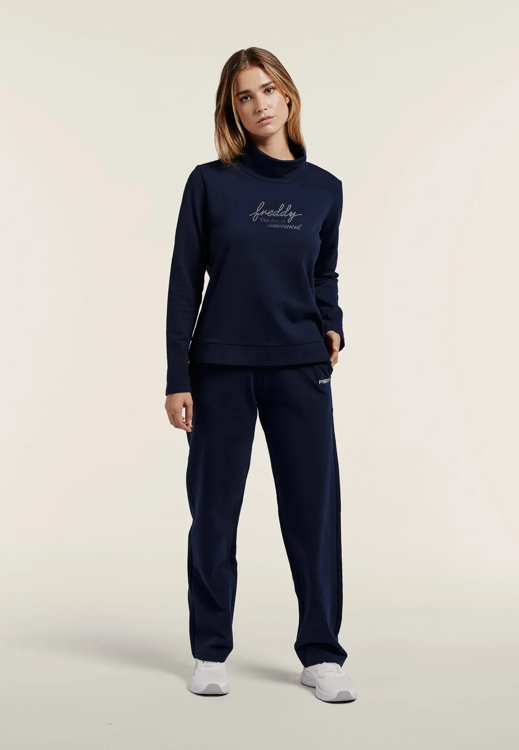 Freddy Sporthose Damen Navy Gerades Bein Logobund