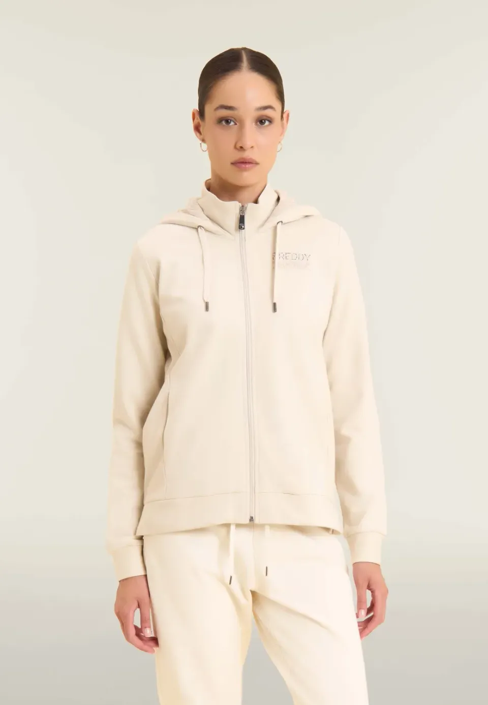 Freddy Kapuzenjacke Schwarz Full-Zip Rippstrick