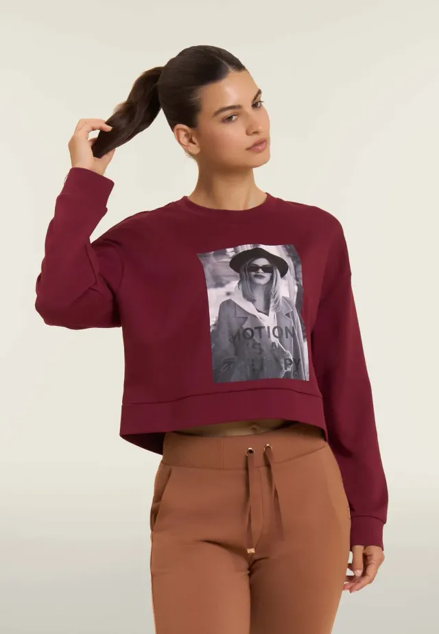Freddy Sweatshirt Damen Cropped Fotoprint Cordovan
