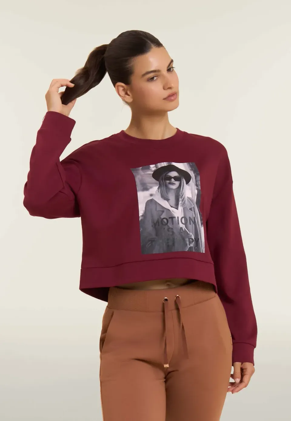 Freddy Sweatshirt Damen Cropped Fotoprint Cordovan