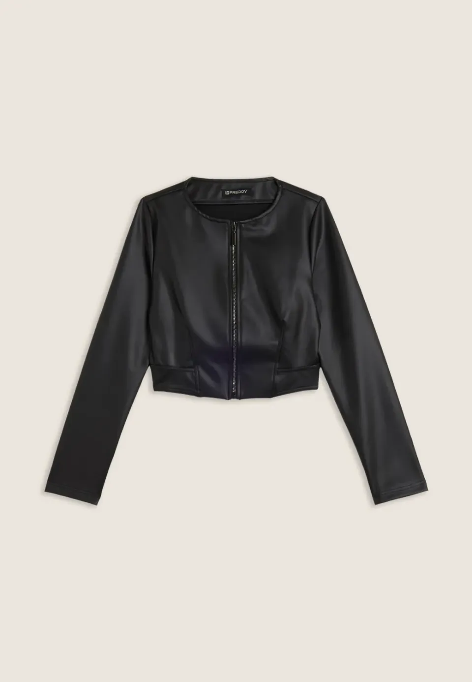 Freddy Cropped Jacke Schwarz Kunstleder mit Reissverschluss