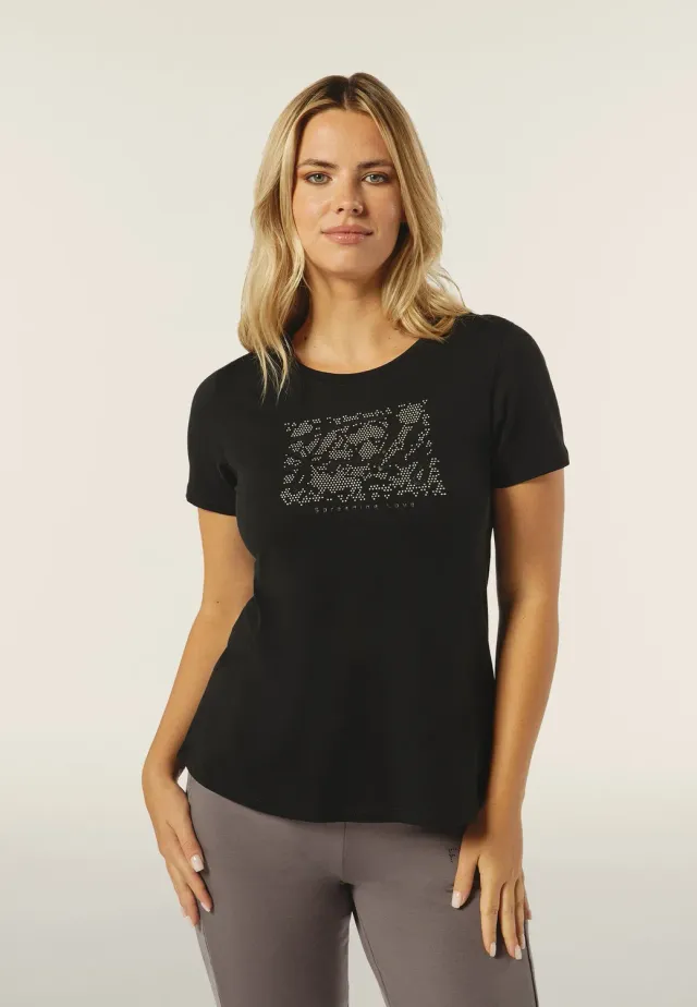 Freddy T-Shirt Damen Schwarz Strass Comfort Fit