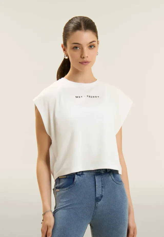 Freddy MST Cropped T-Shirt Baumwolle schwarz