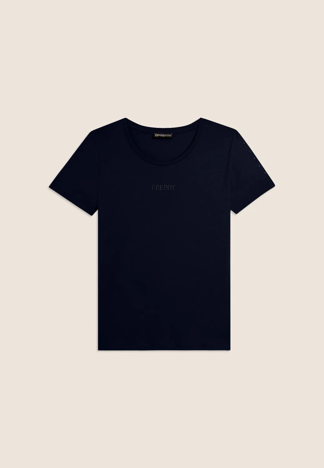 Freddy Damen T-Shirt Kurzarm Cut-Out Strass Modal