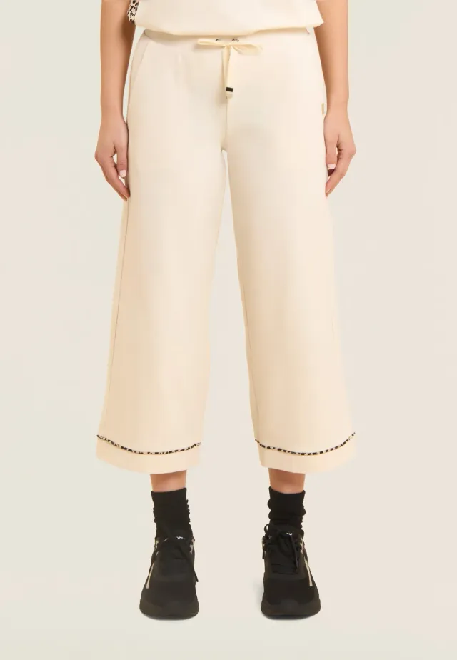 Freddy Cropped Wide Leg Hose Animal-Paspel schwarz Stretch
