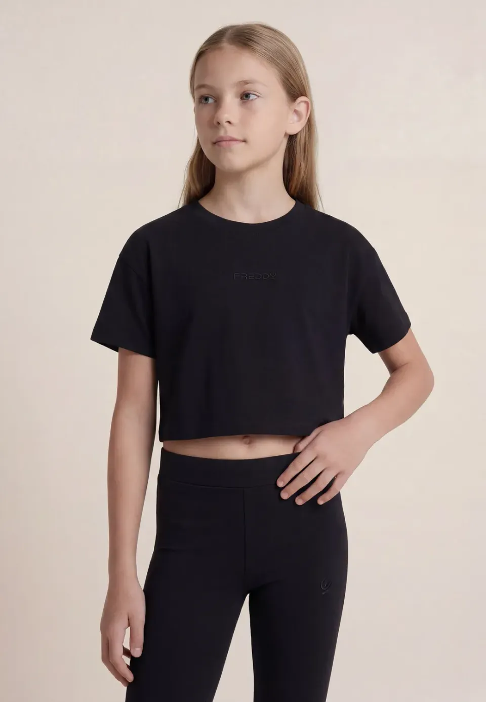 Freddy Cropped T-Shirt Mädchen Schwarz Sticklogo