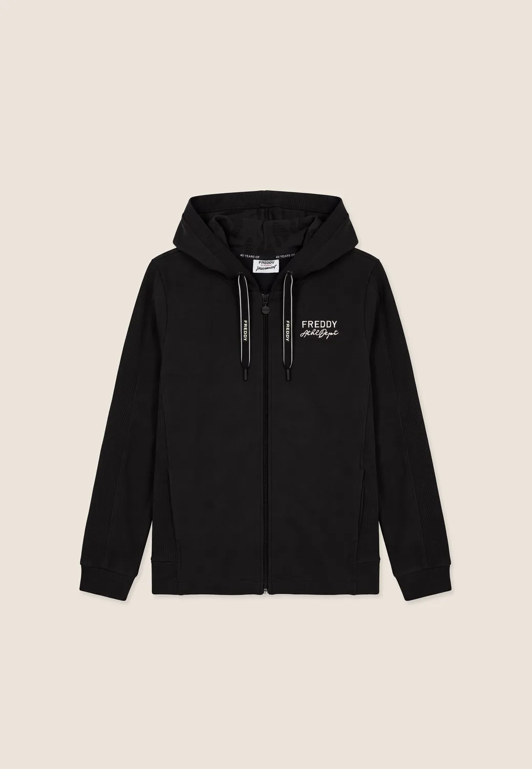 Freddy Damen Sweatjacke Zip Kapuze Schwarz Rippstrick