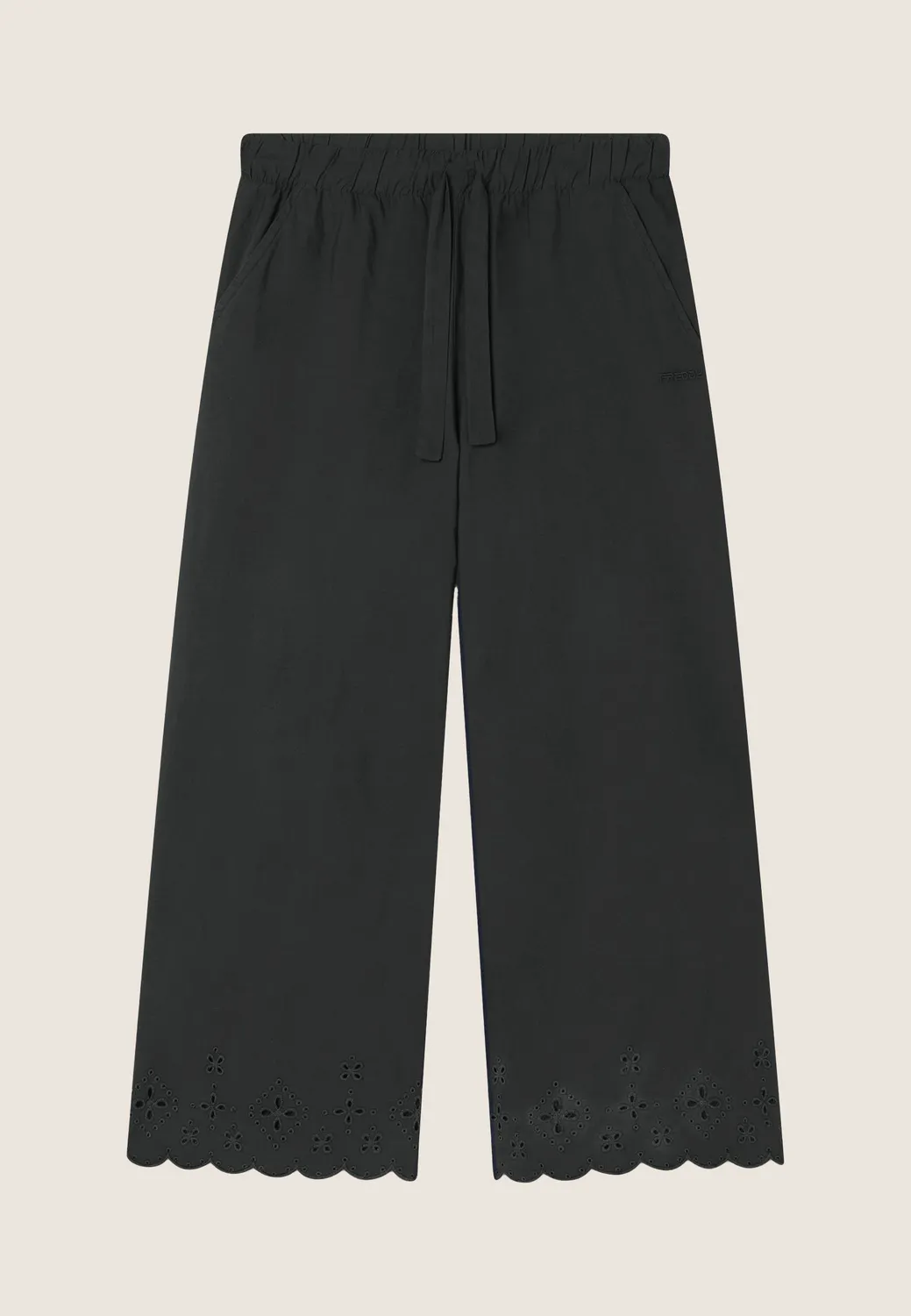 Freddy Wide Leg Hose Damen Baumwolle mit Stickerei 7/8