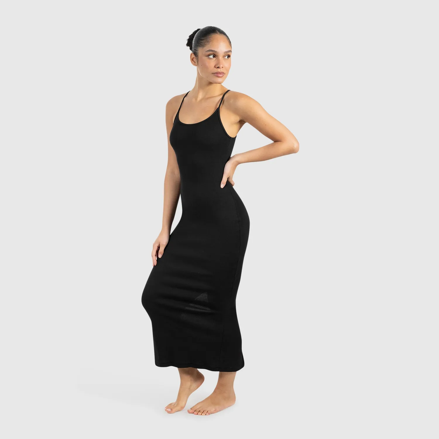 Smilodox Lunara Aveline Maxikleid Schwarz Rippstrick