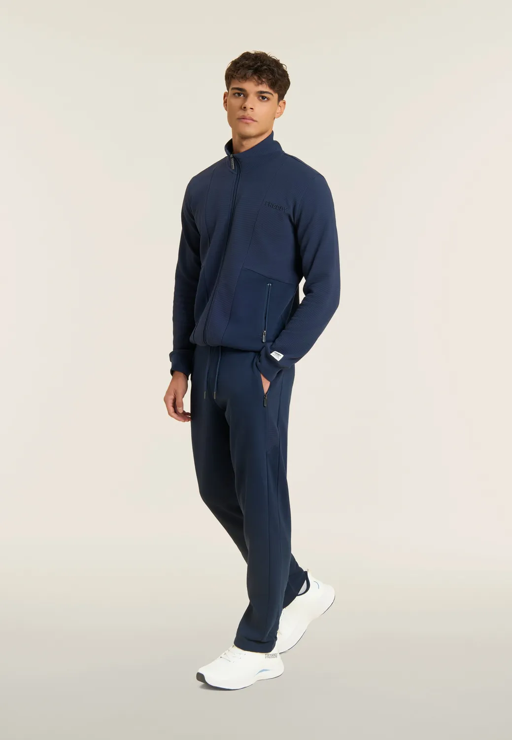 Freddy Herren Sporthose Dress Blue Karo-Einsatz gerade