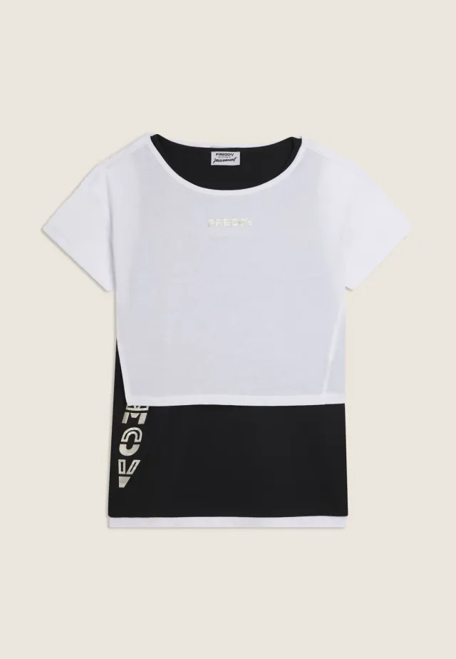 Freddy Set Cropped Shirt Top schwarz-weiß Perlprint