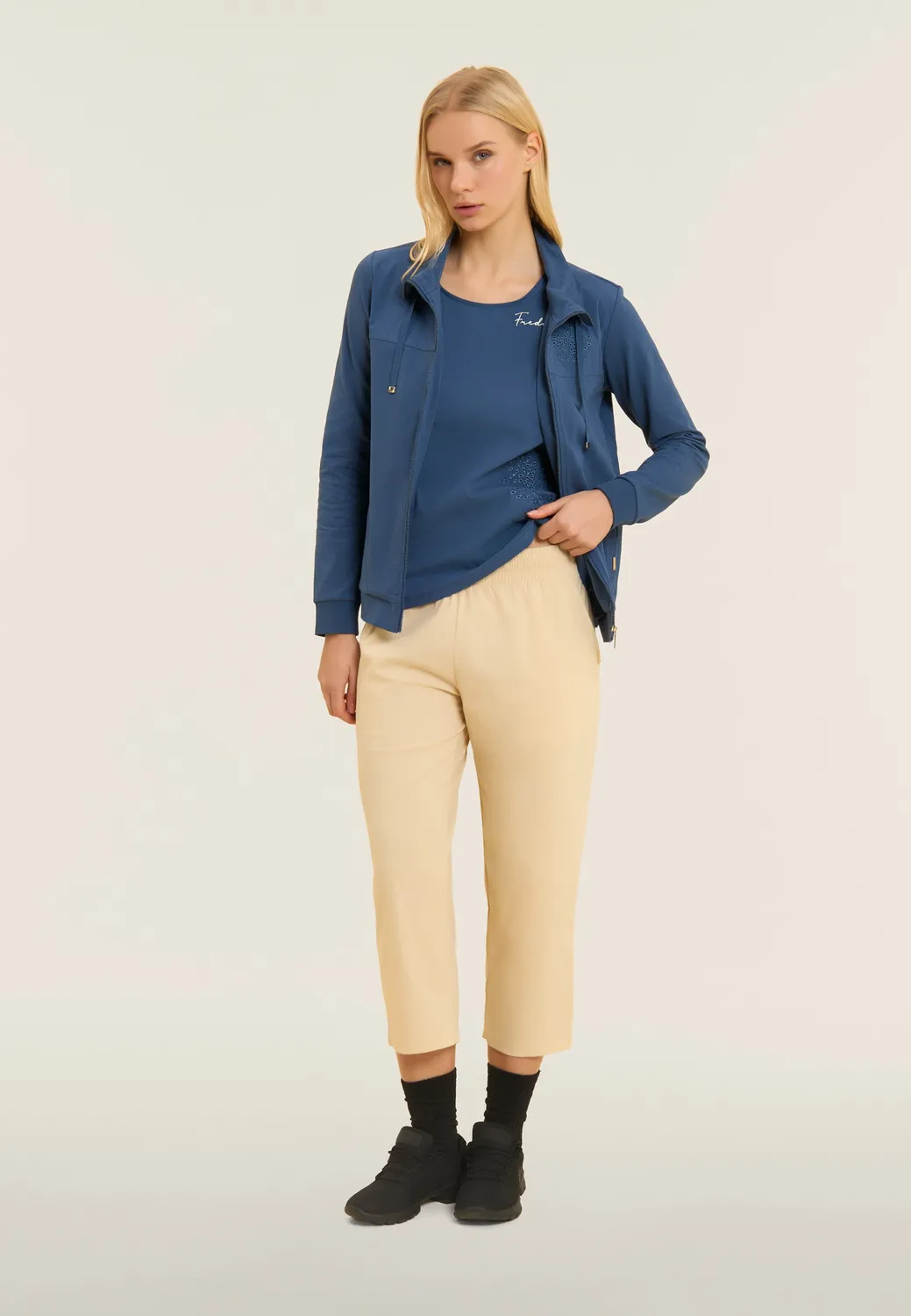 Freddy Cropped Popeline Hose Dark Denim blickdicht