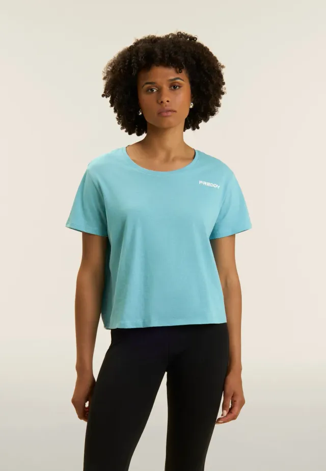Freddy Cropped T-Shirt Baumwolle Schwarz Glitzerlogo