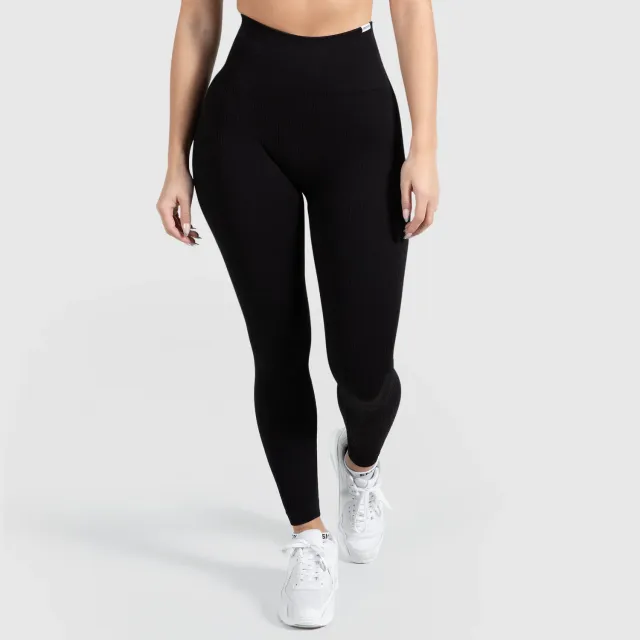 Smilodox Amaze Ripp Leggings Damen Schwarz Kompression