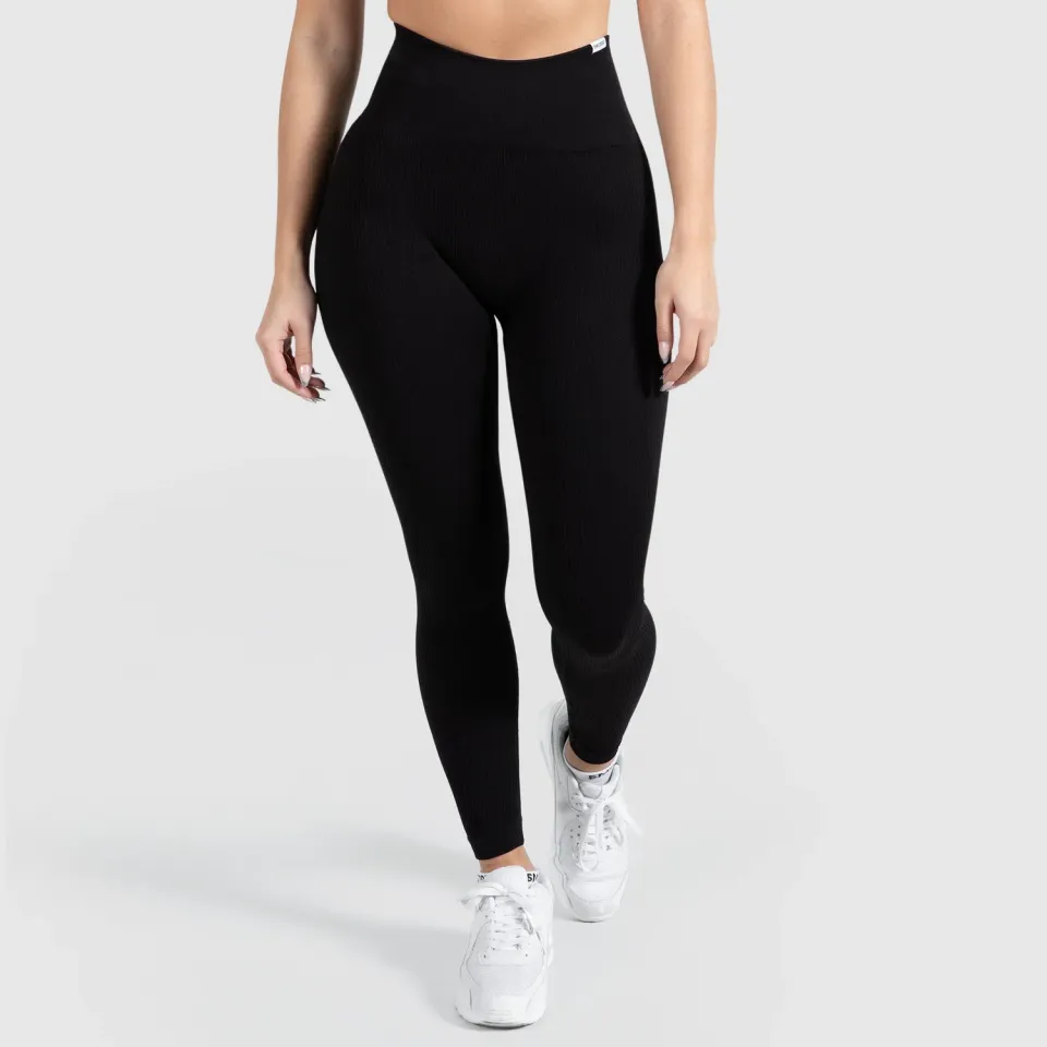 Smilodox Amaze Ripp Leggings Damen Schwarz Kompression