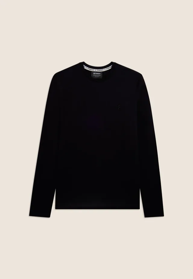 Freddy Langarmshirt Baumwolle Sticklogo Schwarz Regular Fit