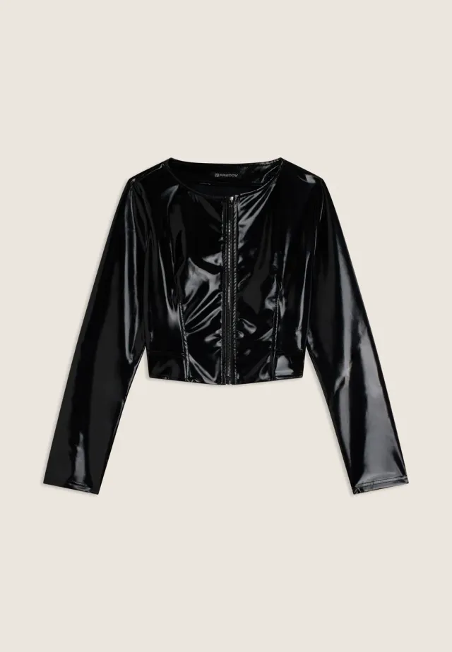 Freddy Cropped Jacke glänzend Schwarz Full-Zip