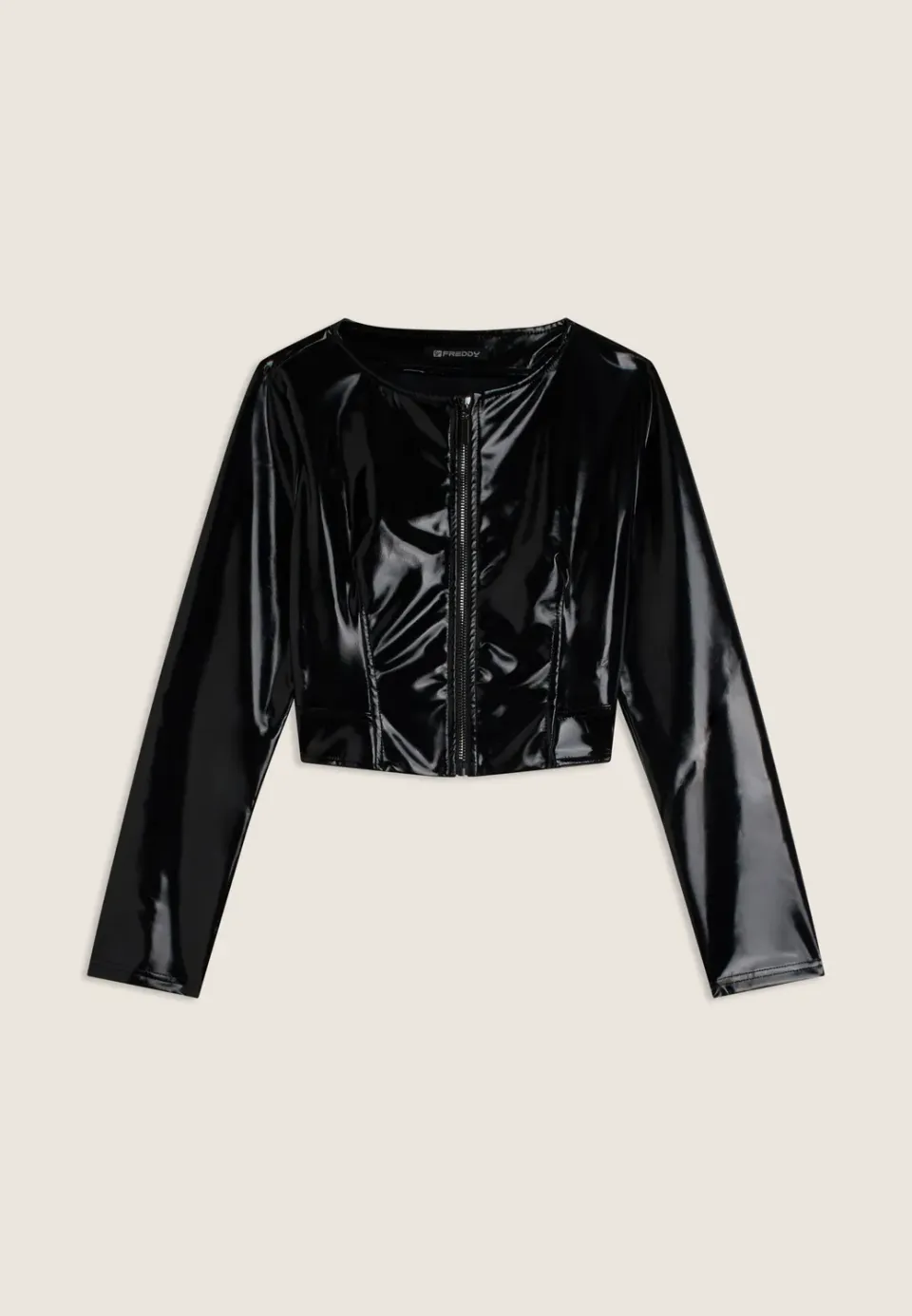 Freddy Cropped Jacke glänzend Schwarz Full-Zip