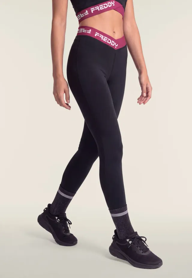 Freddy 7/8 Leggings hoher Bund Jacquard schwarz blickdicht
