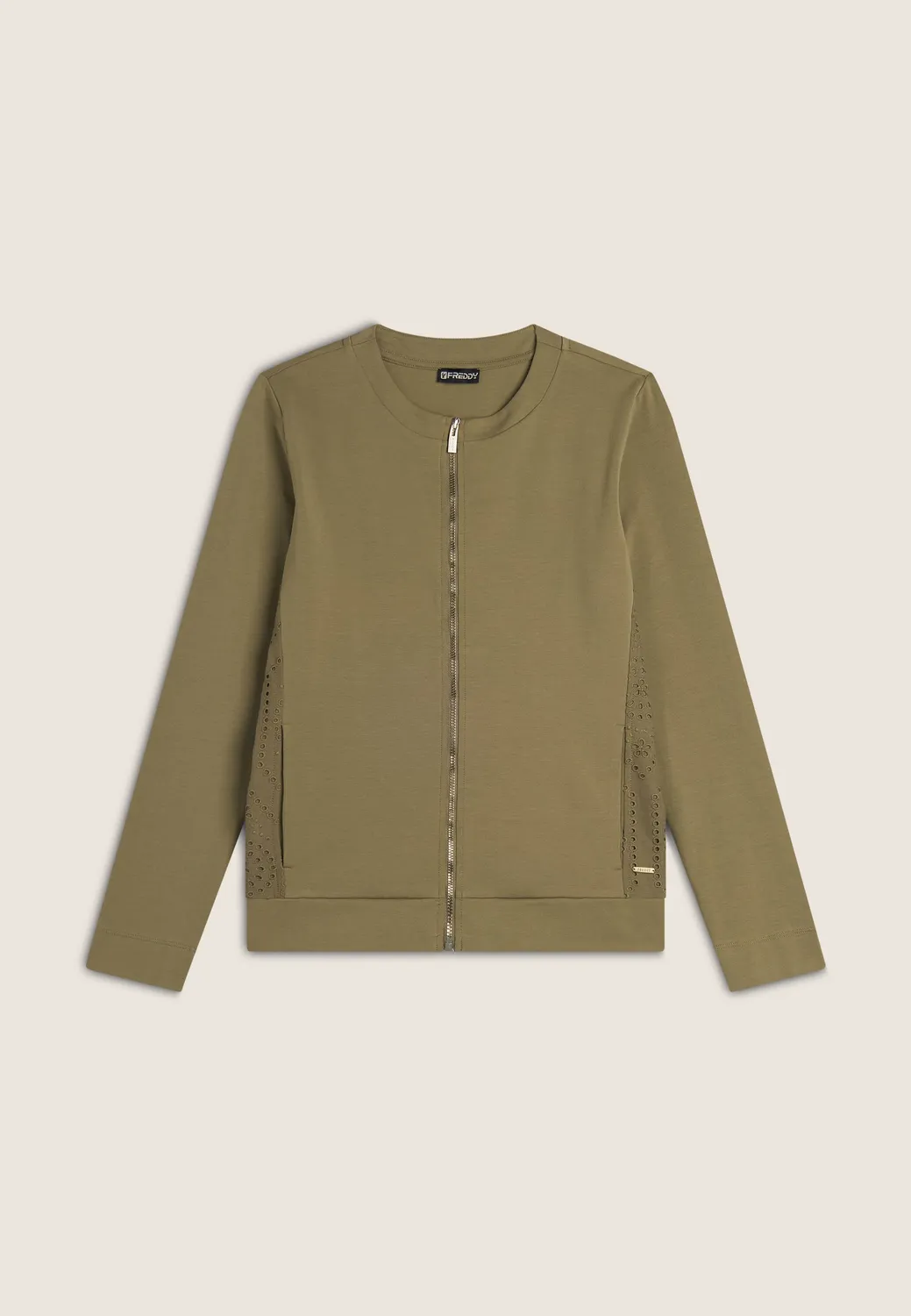 Freddy Sweatjacke Sangallo-Stickerei Aloe Reißverschluss