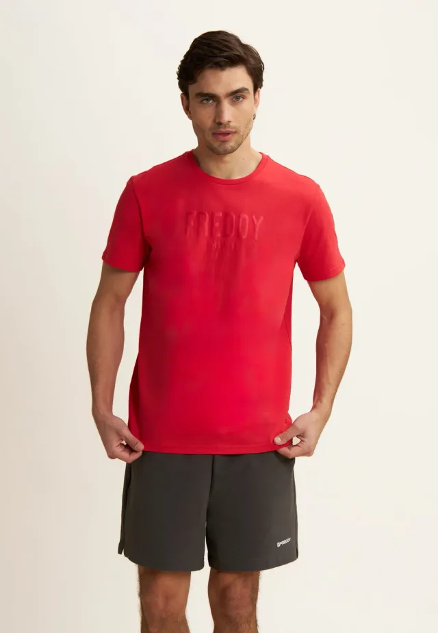 Freddy T-Shirt Baumwolle Training Print Rosa Regular Fit