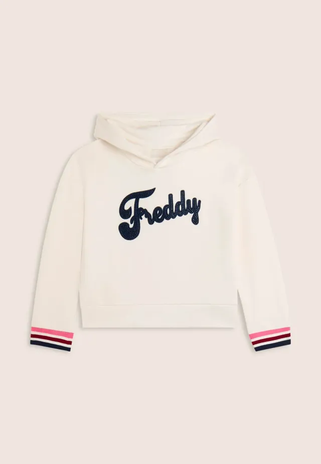 Freddy Mädchen Hoodie Milchweiß Strass Kapuze