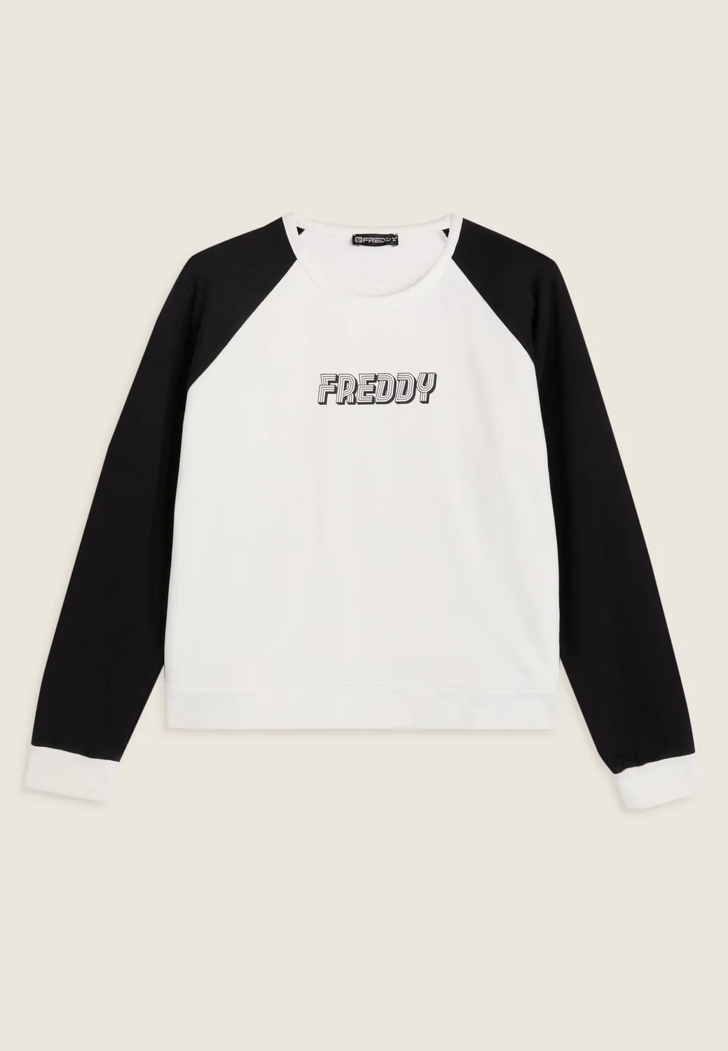 Freddy Cropped Bicolore Raglan Hoodie Coconut Milk-Black Baumwolle