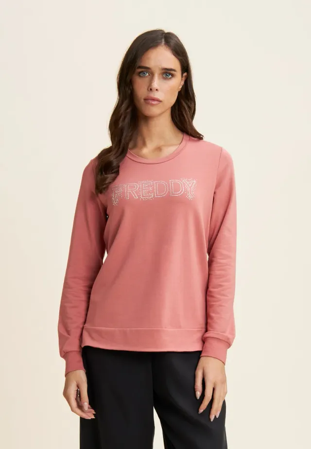 Freddy Logo Strass Sweatshirt Blau leichter French Terry