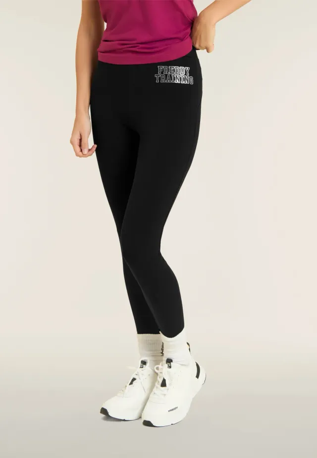 Freddy Training 7/8 Leggings Nero hoher Bund Glitzer