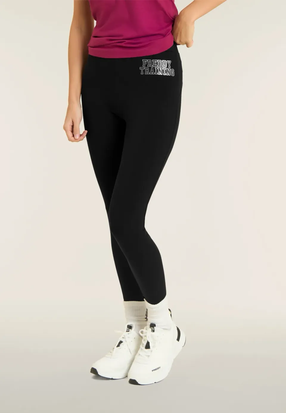 Freddy Training 7/8 Leggings Nero hoher Bund Glitzer