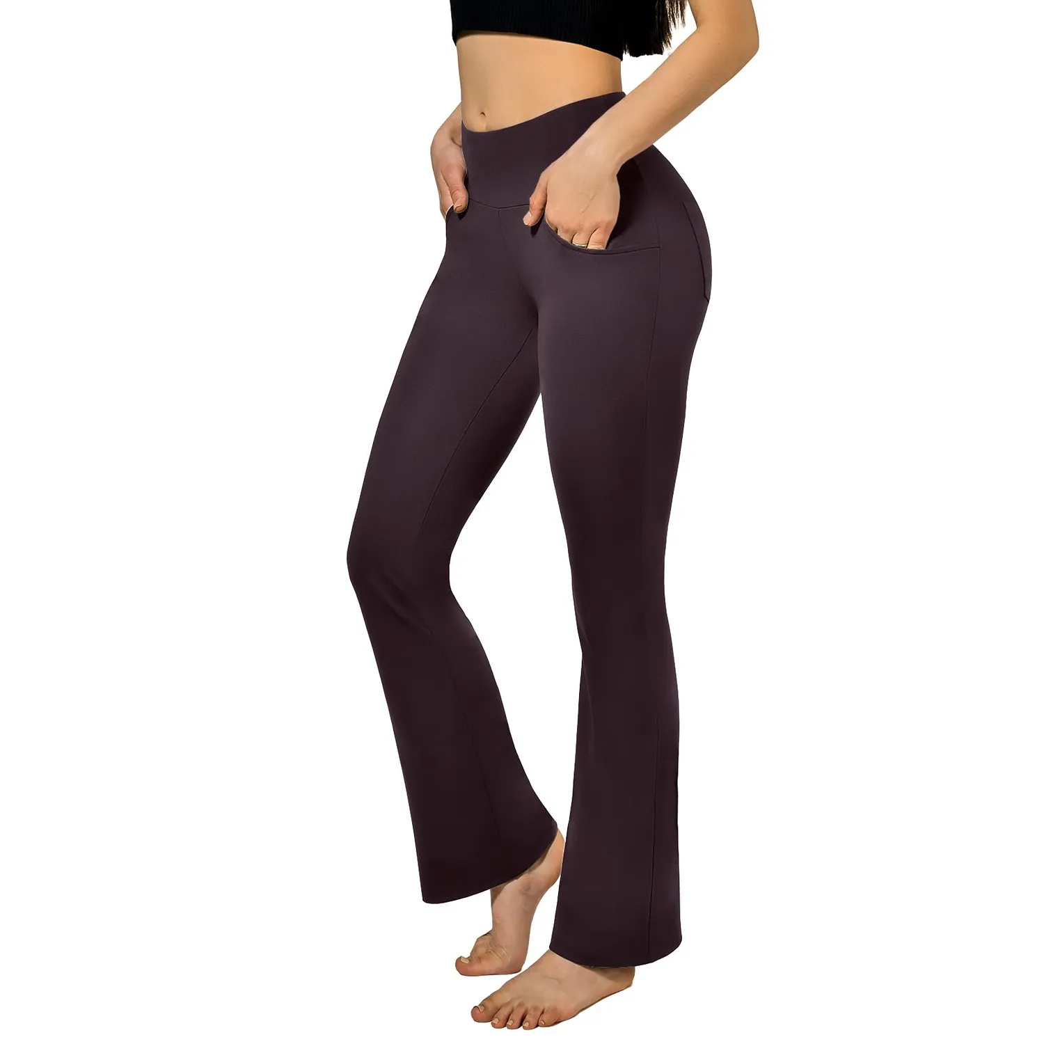 SINOPHANT Yogahose Flared High Waist Schwarz mit Taschen