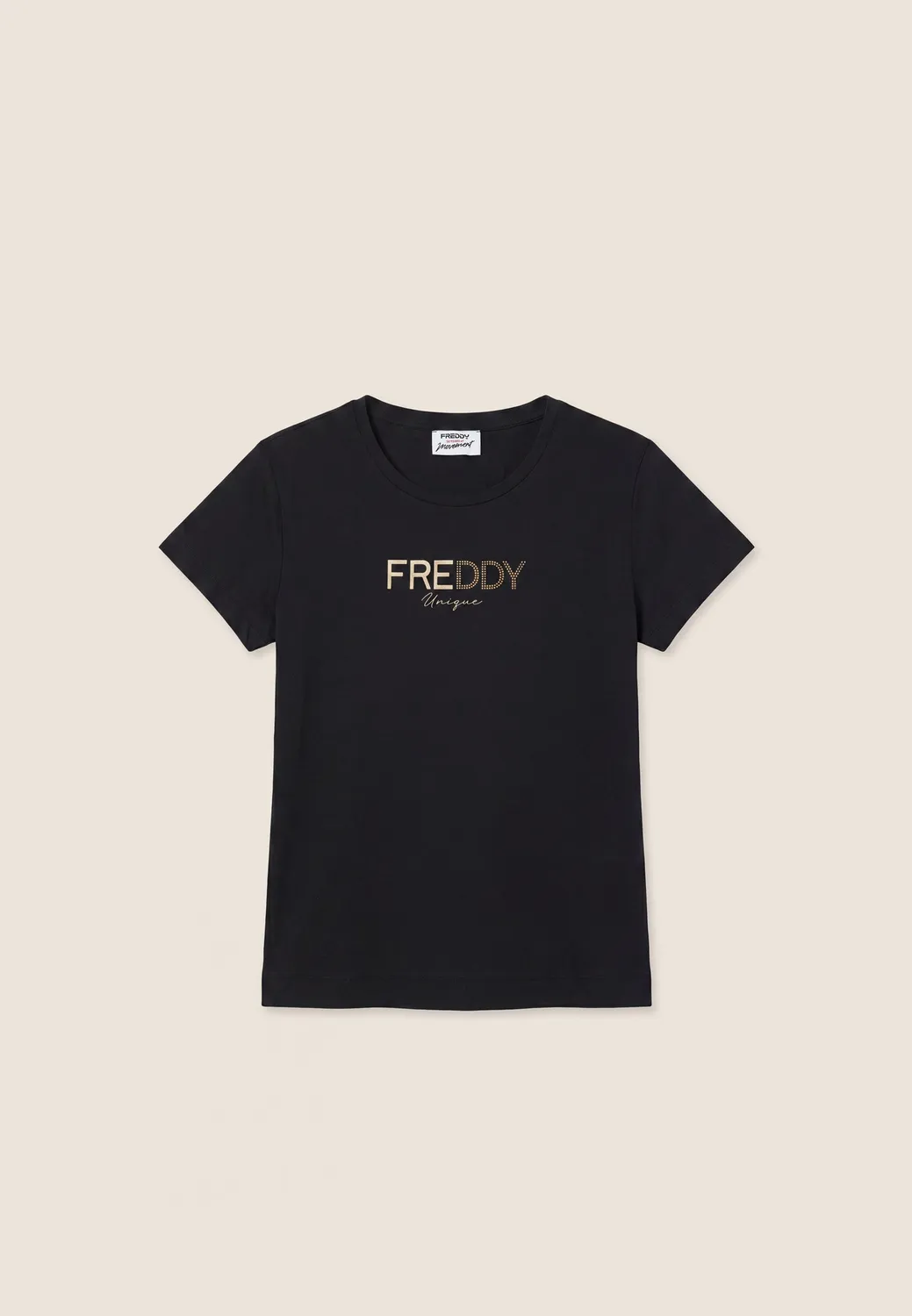Freddy Regular T-Shirt Damen Schwarz Goldlogo