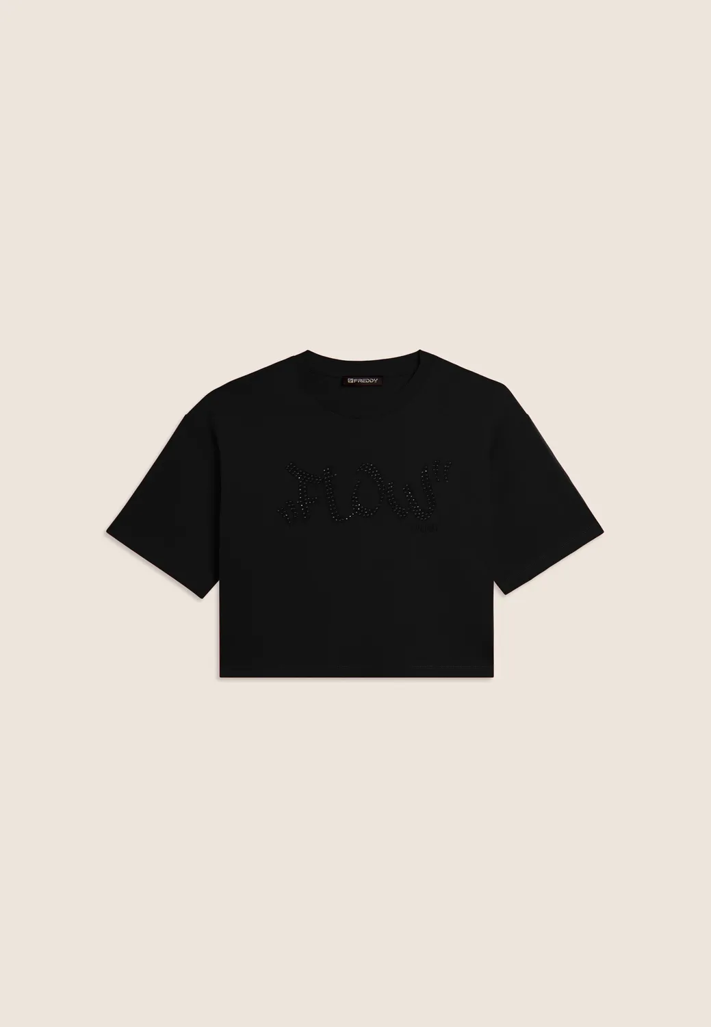 Freddy Flow Cropped T-Shirt Nero Baumwolle mit Nieten