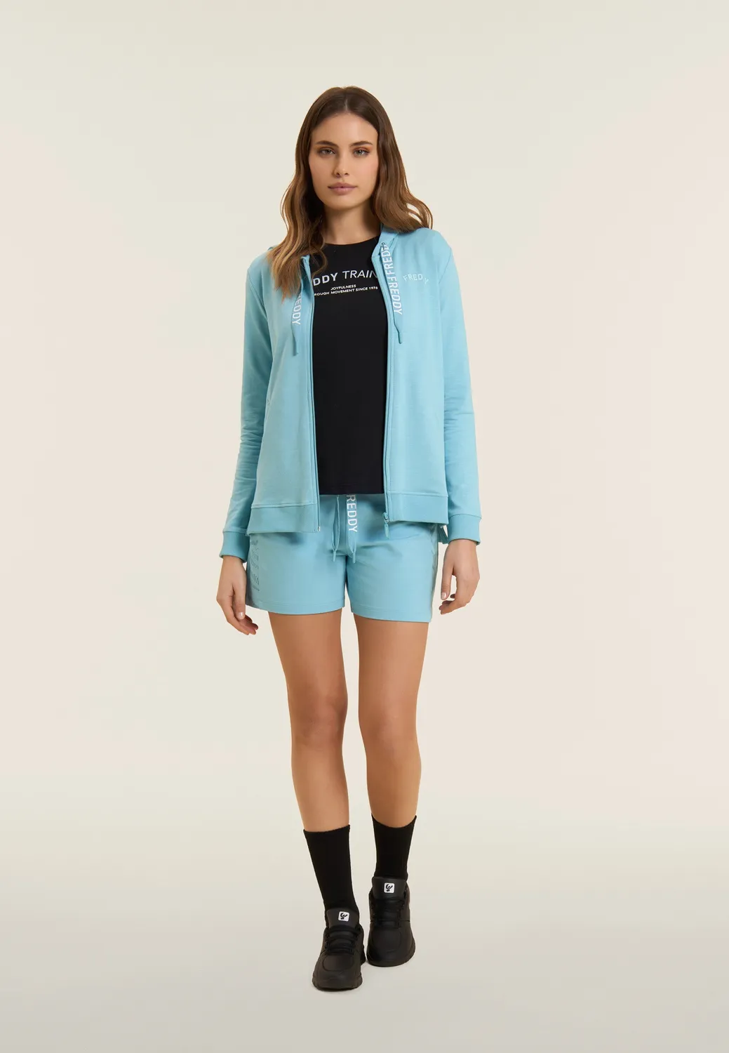 Freddy Shorts Damen French Terry schwarz Grafik