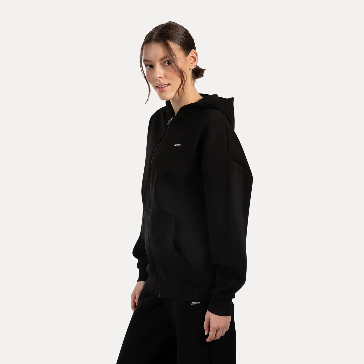 Smilodox Lyanna Zip Hoodie Damen Schwarz Baumwollmix