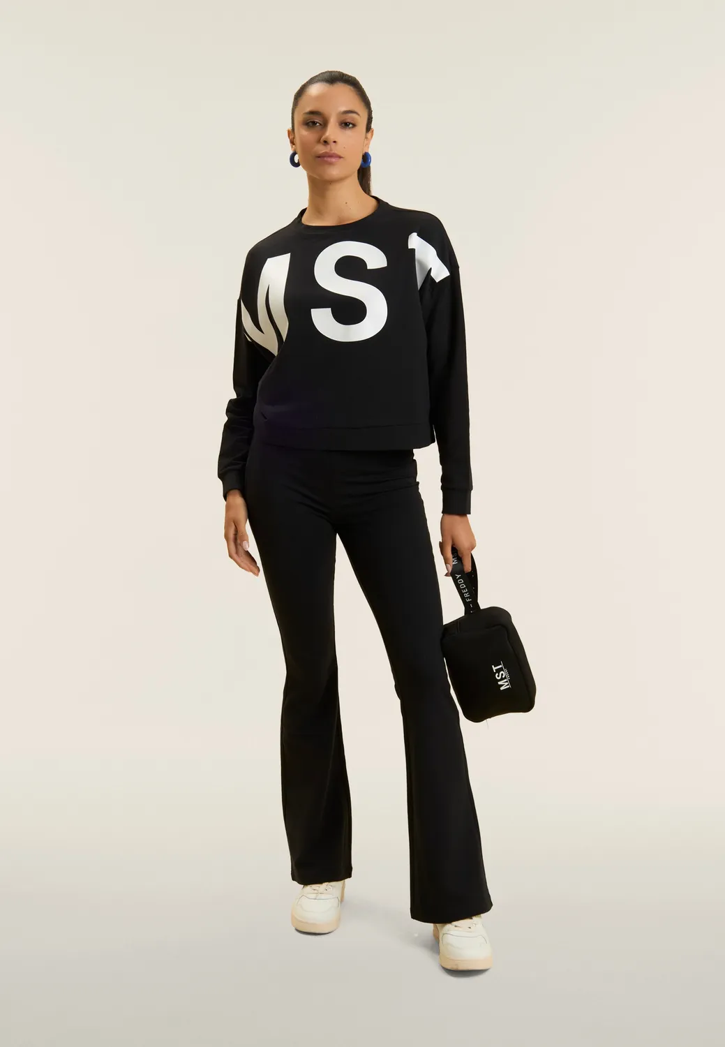 Freddy Sporthose Flare schwarz French Terry Stretch