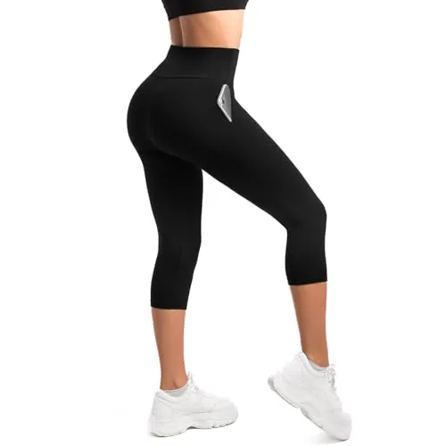 SINOPHANT High Waist 3/4 Leggings Damen schwarz mit Taschen