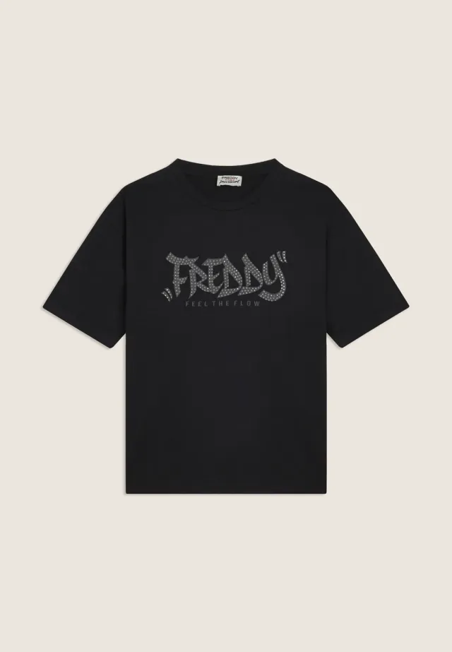 Freddy Feel the Flow T-Shirt Damen Schwarz Nieten-Print