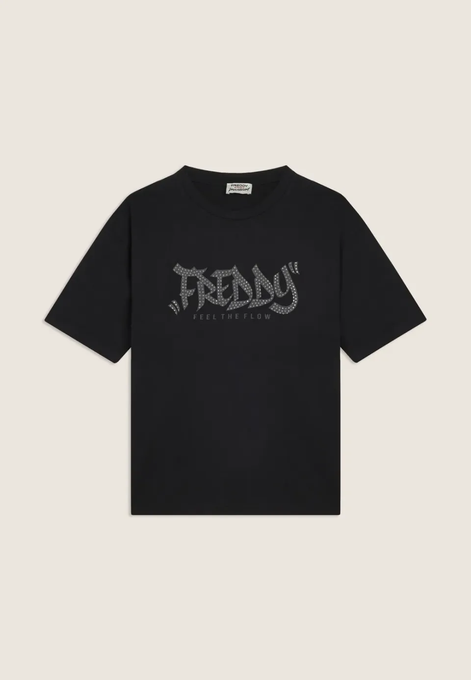 Freddy Feel the Flow T-Shirt Damen Schwarz Nieten-Print