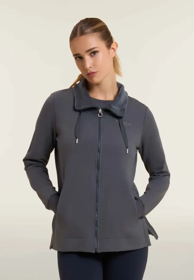 Freddy Sweatjacke Damen Schwarz Samtkragen Full-Zip
