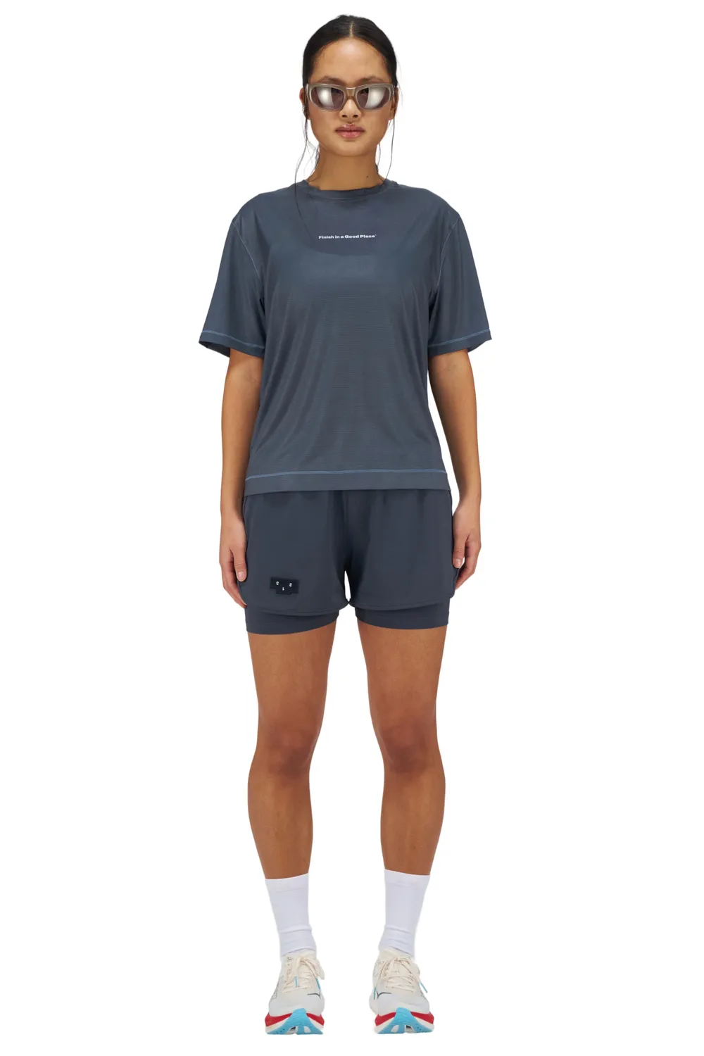 UNNA Wavy Tee Laufshirt Damen Blue Grey atmungsaktiv