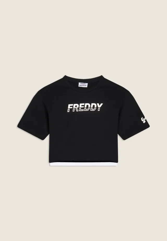 Freddy Cropped T-Shirt Nero-Bianco Kontrast hoher Bund