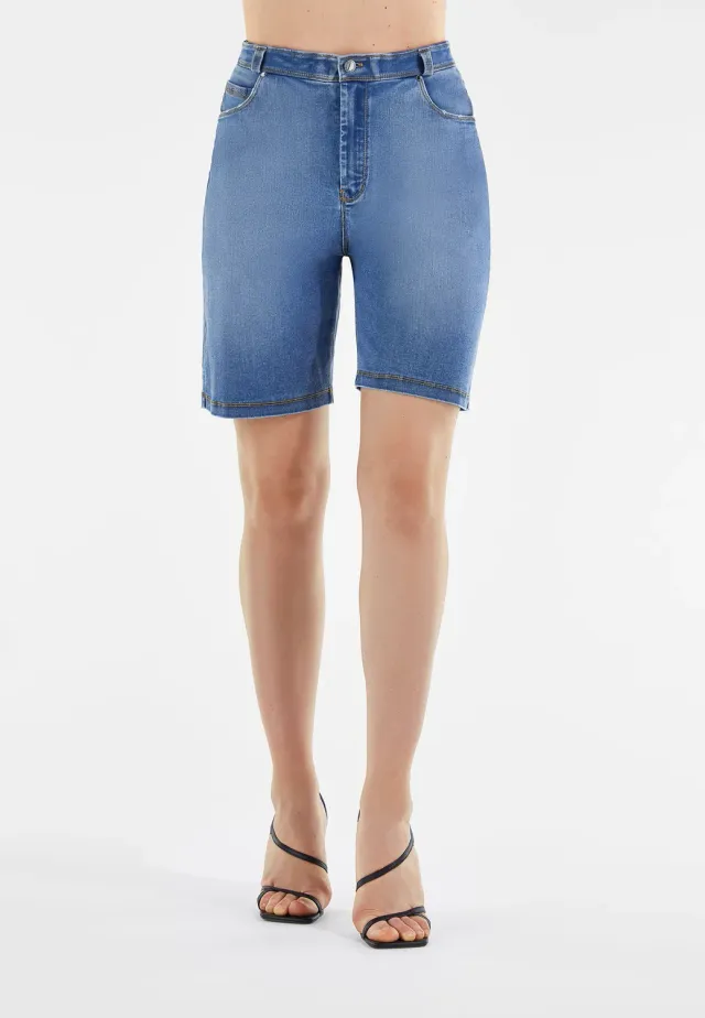 Freddy Black Bermuda Jeans Used-Optik blau