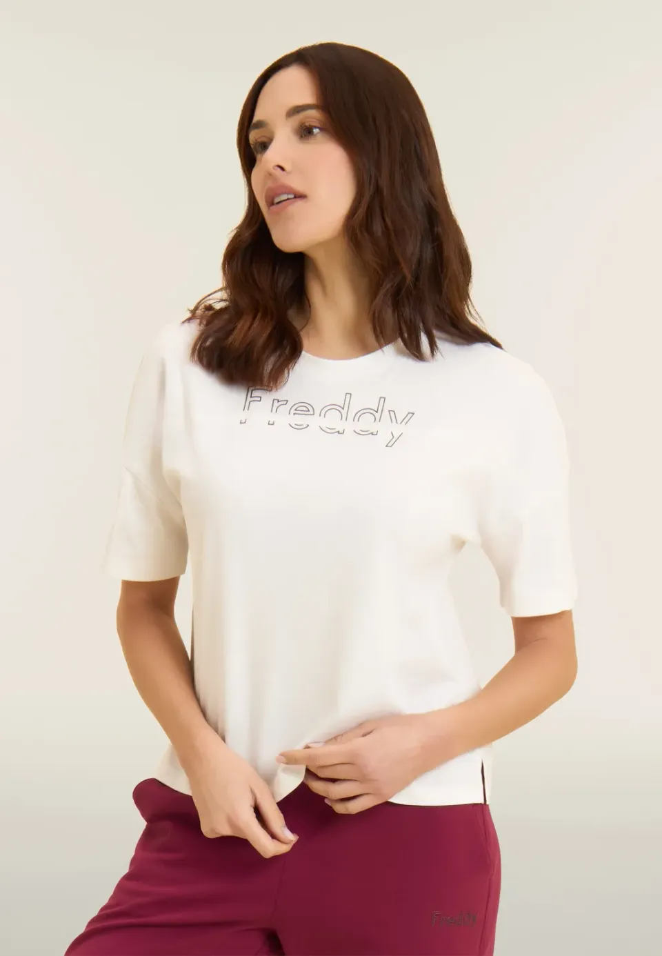 Freddy Boxy Cropped T-Shirt Damen schwarz Baumwolle