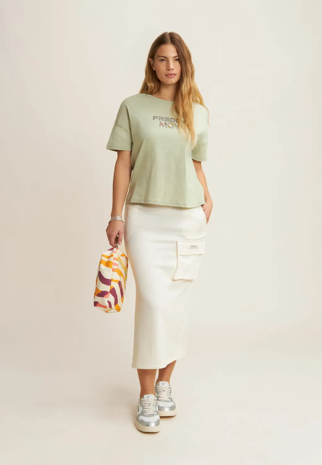 Freddy Cropped T-Shirt Fusion Coral mit Schlitzen