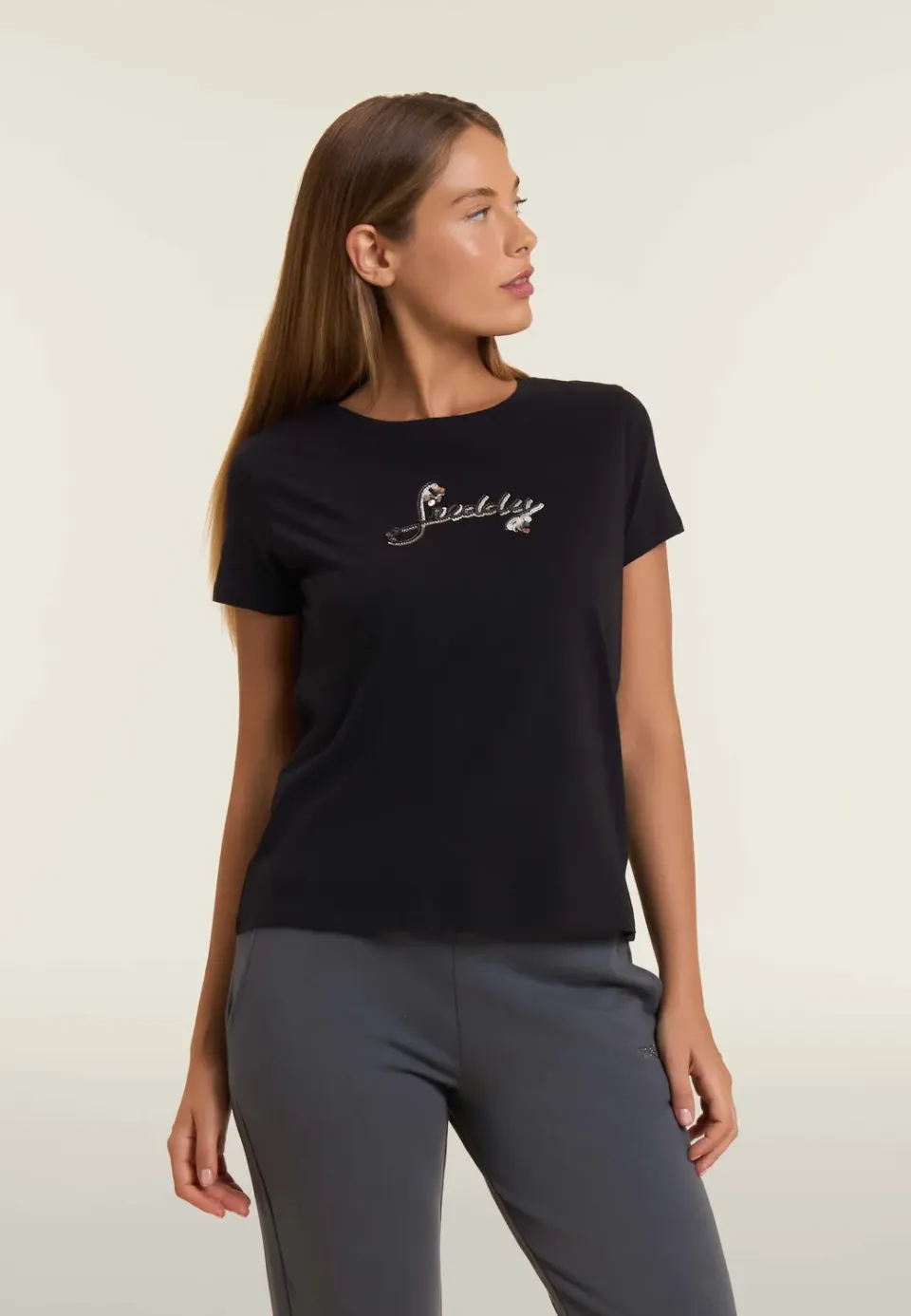 Freddy Supima T-Shirt Pailletten-Logo Nero S