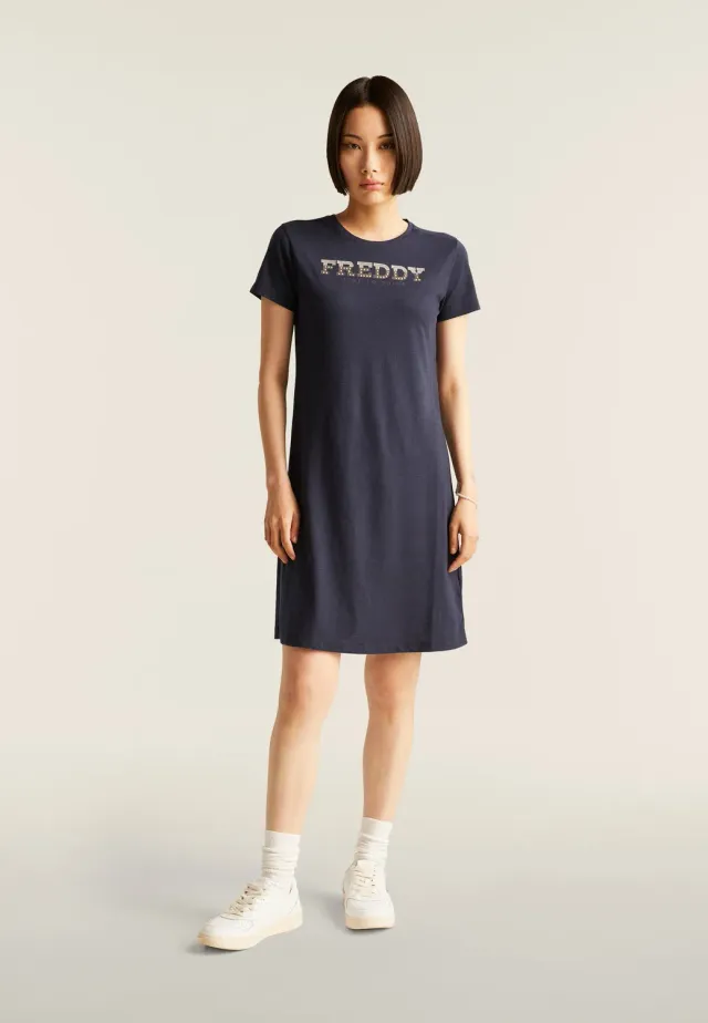 Freddy Jersey Kleid Dark Sapphire Perlen midi